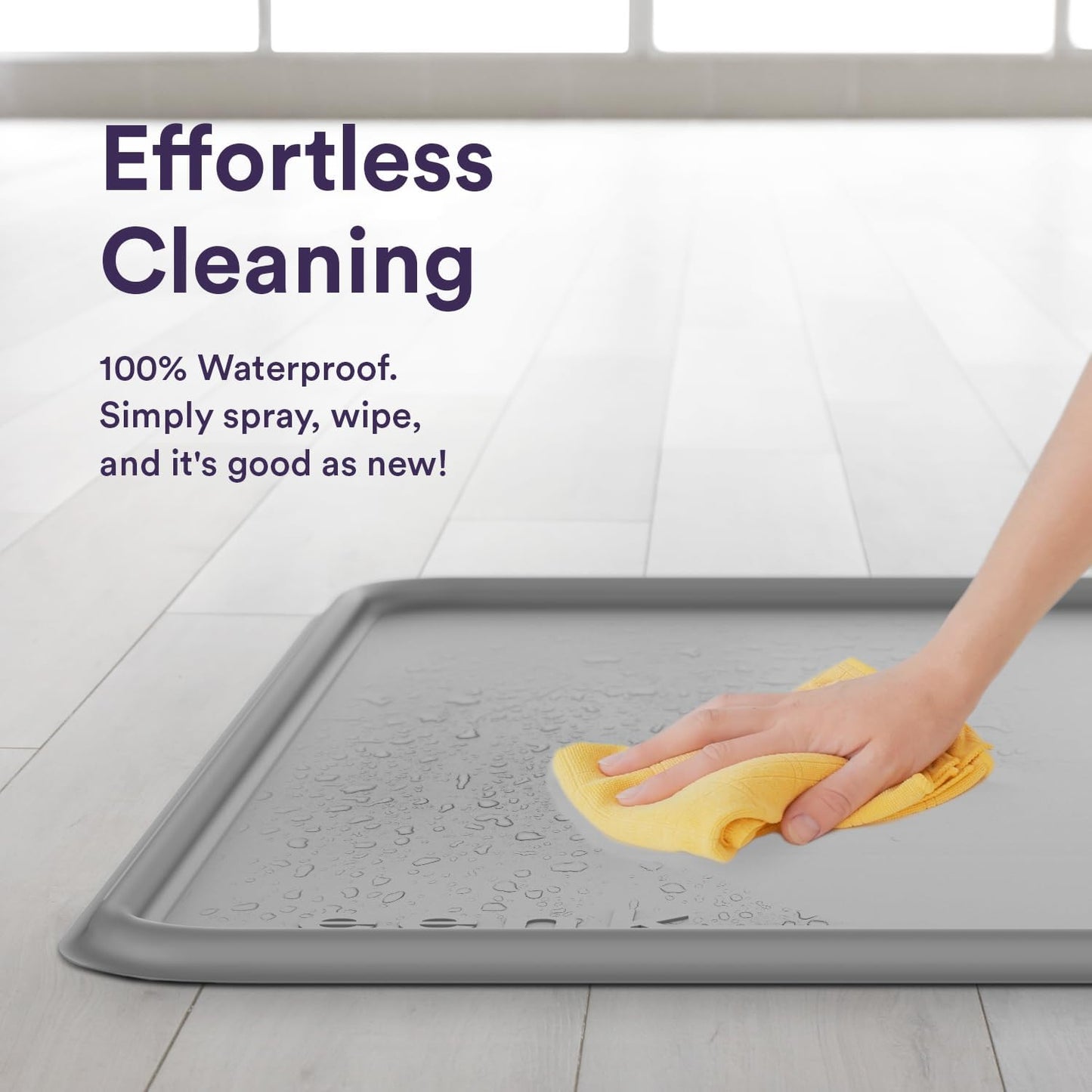 Pee Pad Tray Holder for Dogs - Fits Up to 25 x 25 in. Square Potty Training Pads No Spill Raised Lip High Edge Silicone Mat, Extra Thick and Non-Slip for Indoor Floor Protection (Large, Grey) | eenk