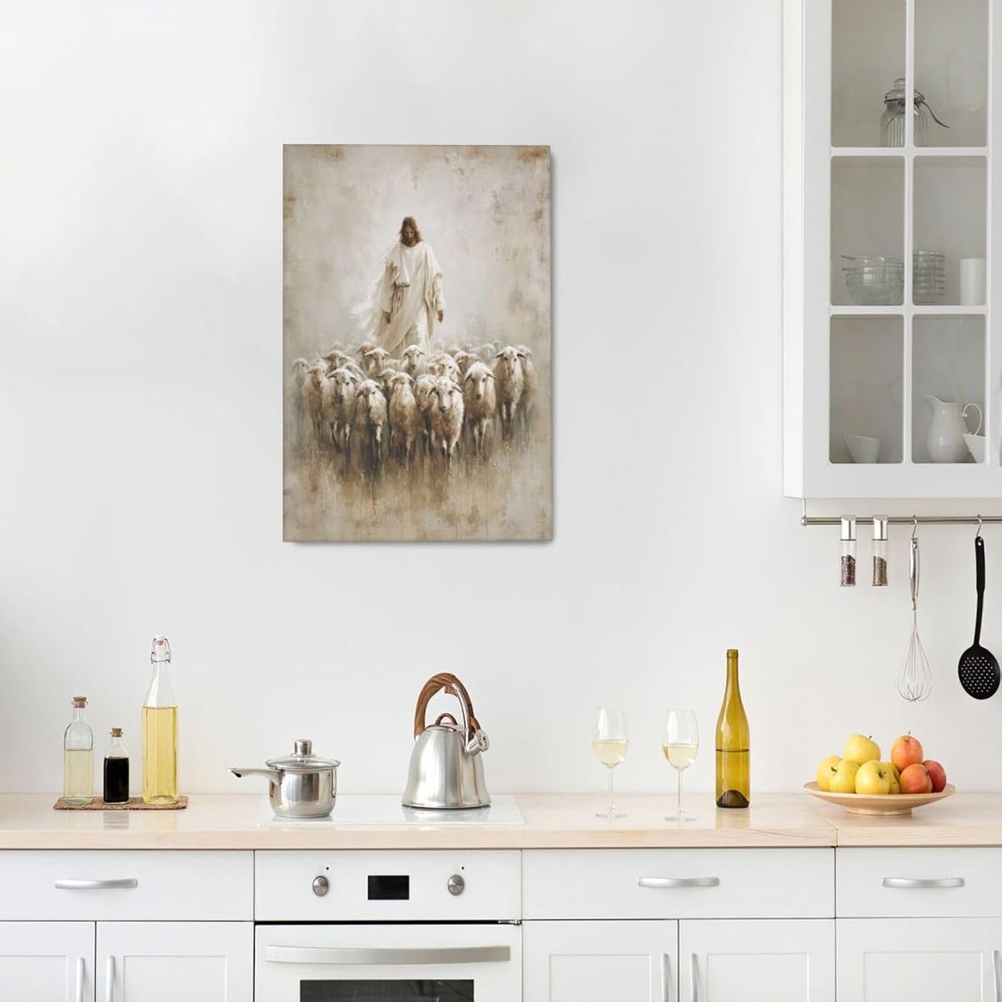 Jesus and Lamb Wall Art Christian Jesus Lamb Canvas Wall Decor Christ Religious Pictures painting Print Framed Artwork Decorations Gifts for Living Room Bedroom Prayer Room Church 16"x24"