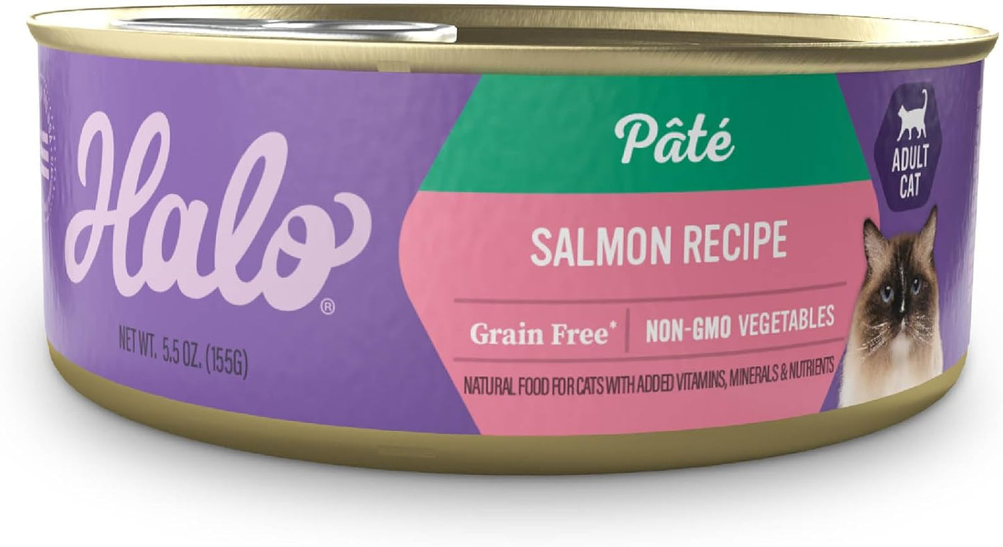 Halo Purely For Pets Halo Indoor Wet Cat Food, Grain Free, Salmon Pate, 5.5 Ounce (Pack of 12)
