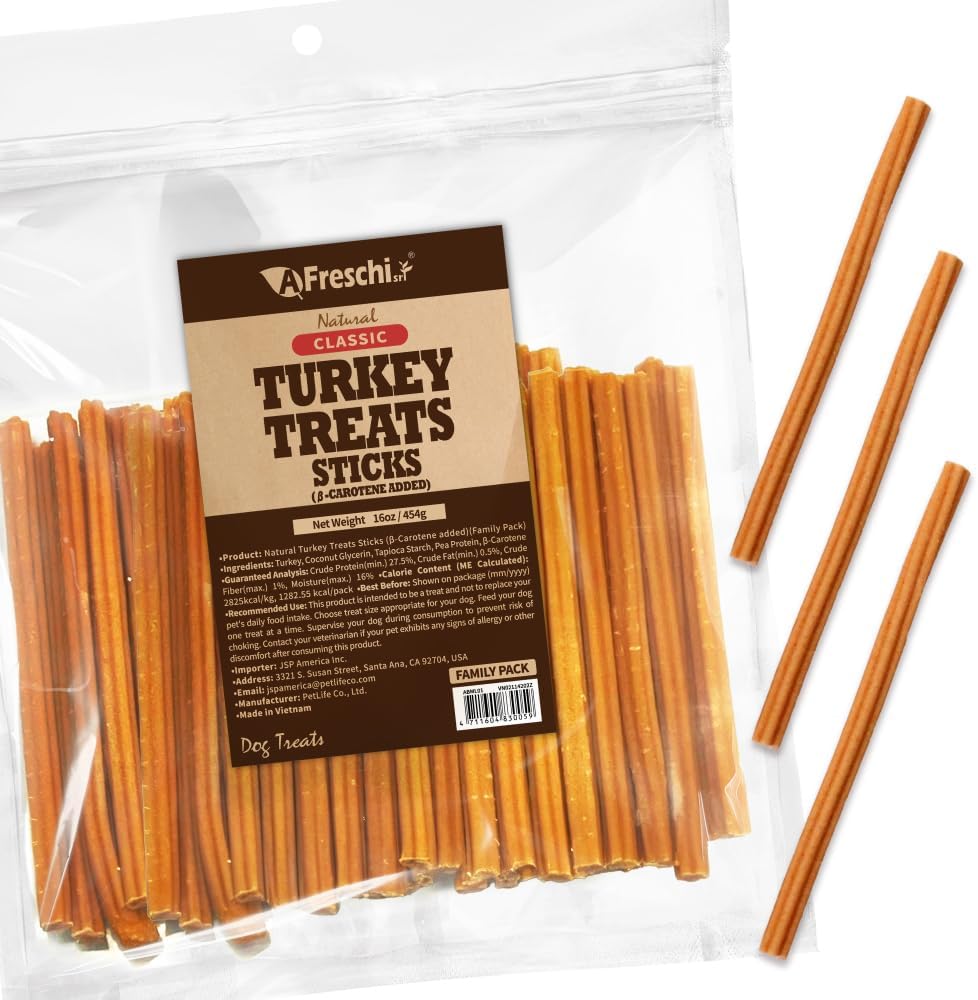 AFreschi Turkey β-Carotene Stick Dog Treats – 16 oz, USA-Sourced Trukey, All-Natural, Hypoallergenic, Low-Fat, Healthy & Easily Digestible, Puppy & Training Snack