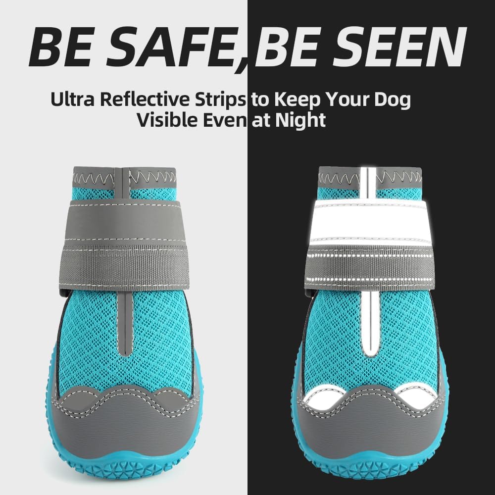 Dog Shoes for Large Dogs, Medium Dog Boots & Paw Protectors for Hardwood Floors, Outdoor Dog Booties for Hot Pavement Winter Snow Hiking, Breathable Dog Shoes with Reflective Strips Size 8