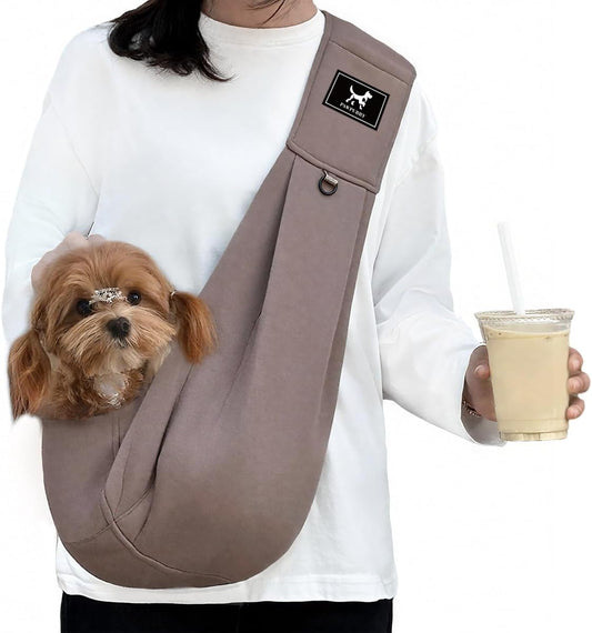 Dog & Cat Carrier Sling, Adjustable Soft Padded Shoulder Puppy Carrier, Hands-Free Dog Carrier Bag with Double Safety Buckles Premium Material for Outdoor Travel （Caramel, M）