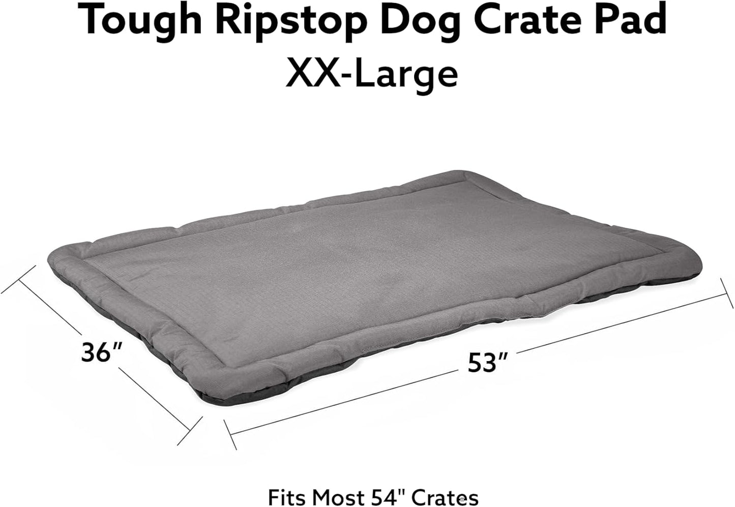 K9 Ballistics Tough Ripstop Dog Crate Pad - Durable & Machine Washable with Non-Skid Bottom and 120-Day Warranty, Fits 54" Wire Crates - XX-Large, Light Gray Velvet