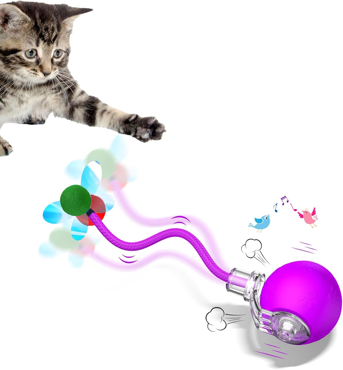 Interactive Cat Toys for Indoor Cats - Kitten Toy with Speedy Tail 2.0, Automatic Cat Toys for Bored Indoor Adult Cats, Motion-Activated, 2025 New Upgraded, USB Rechargeable (Purple)