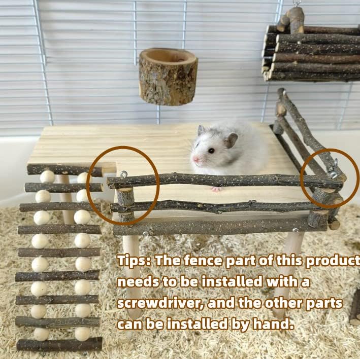 Tnfeeon Hamster with Climbing Ladder, Guinea Pig Toys Chinchilla Perch Cage Accessories Toy Wooden Play Gym Stand for Hamsters Squirrel Guinea Pig