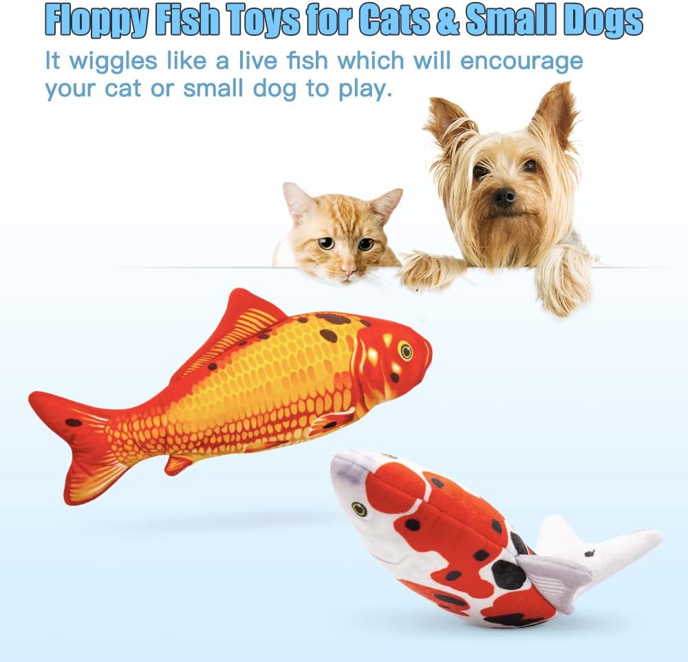 TOOGE 2 Pack 9" Floppy Fish Cat Toys with SilverVine and Catnip for Indoor Cats for Small Dogs Interactive Automatic Flopping Fish Cat Kicker Toys for Cats Puppy Small Dog