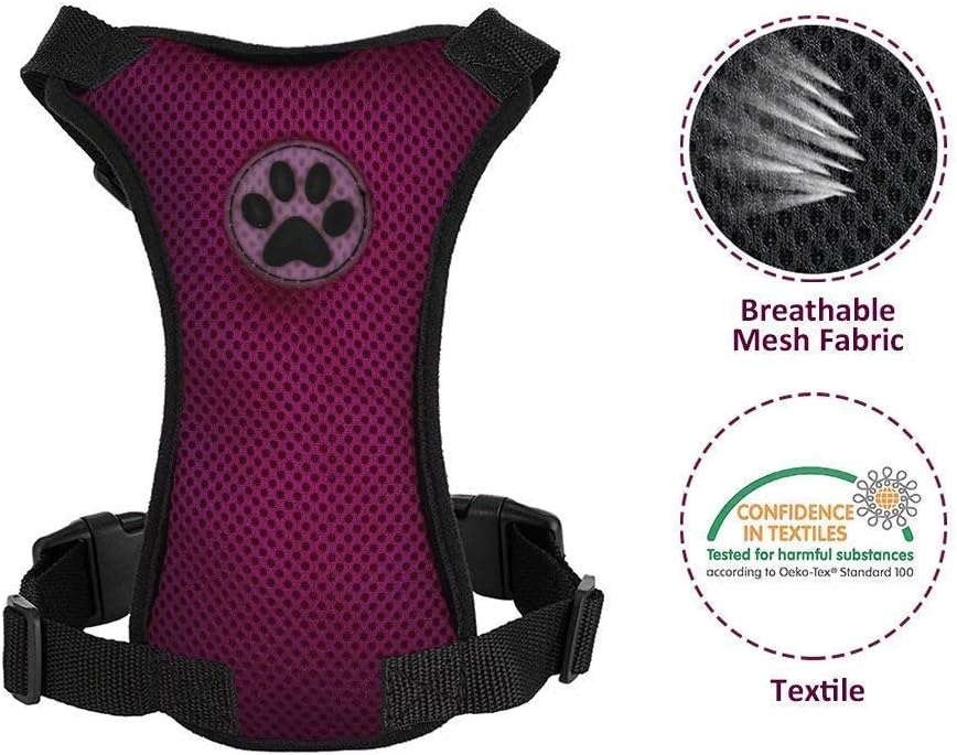 SlowTon Dog Seat Belt Harness for Car, Dog Car Harness Adjustable Mesh Breathable & Dog Seatbelt Safety Tether with Elastic Bungee for Small Medium Large Pets(Burgundy, Single Clip, L)