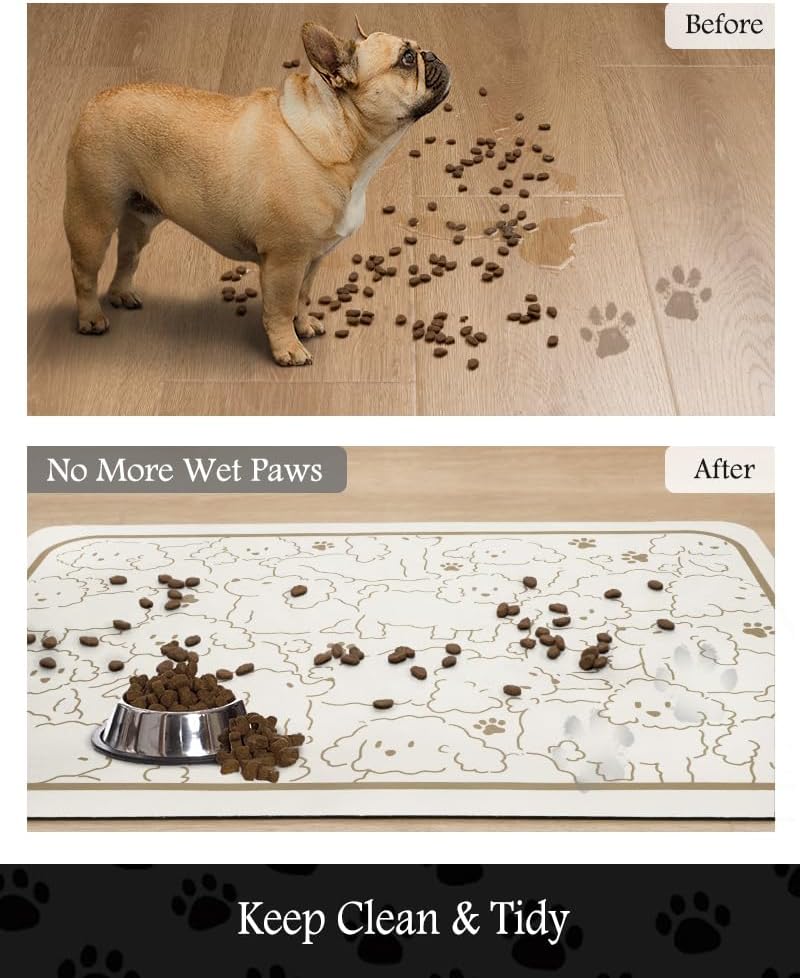 Pet Feeding Mat-Absorbent Dog Mat for Food and Water Bowl-No Stains Quick Dry Water Dispenser Mat-Dog Accessories Pet Supplies-Bowl for Messy Drinkers（FRAMEDOGS,17"x28"