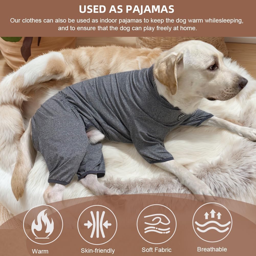 Dog Pyjamas PJS Sweater Clothes and Home Clothing Suitable for Medium to Large Breeds of Dogs, Dog Neutering Suits, Extra-Large Stretch Fabric, Four-Legged Clothes(Thin Forid Gray, 4XL)