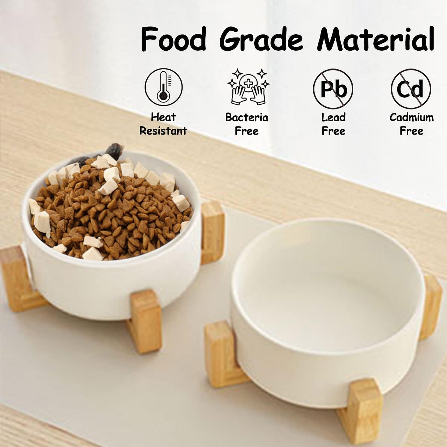 Petygooing Ceramic Dog Cat Bowl Set with Stand, Pet Dog Food and Water Dish,Medium Pet Bowls Anti Slip Set of 2 Cat Bowls-White Pet Food Bowl- Small Medium Size Pet (28 OZ /3.6 Cups)