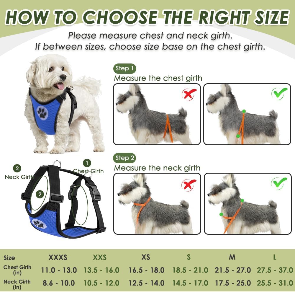 SlowTon Dog Seat Belt Harness for Car, Dog Car Harness Adjustable Mesh Breathable & Dog Seatbelt Safety Tether with Elastic Bungee for Small Medium Large Pets(Blue, Double Clip, L)