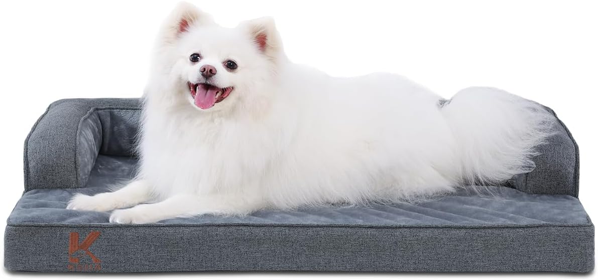 KSIIA Orthopedic Dog Bed for Medium Size Dog，Washable Pet Sofa with U-Shaped Bolster Removable Waterproof Cover Non-Slip Bottom and Egg-Crate Orthopedic Foam Pet Couch Bed, 35 x 22 Inch, Dark Gray