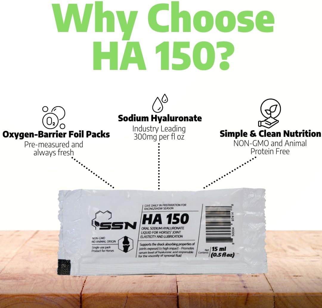 SSN HA 150 - 4 In 1 Horse Supplement - 30 Servings - Equine Joint, Gastric, Ligament/Tendon, Lung Capillary Health - Glucosamine Alternative - (30 Pack, 150mg Sodium Hyaluronate per Serving)