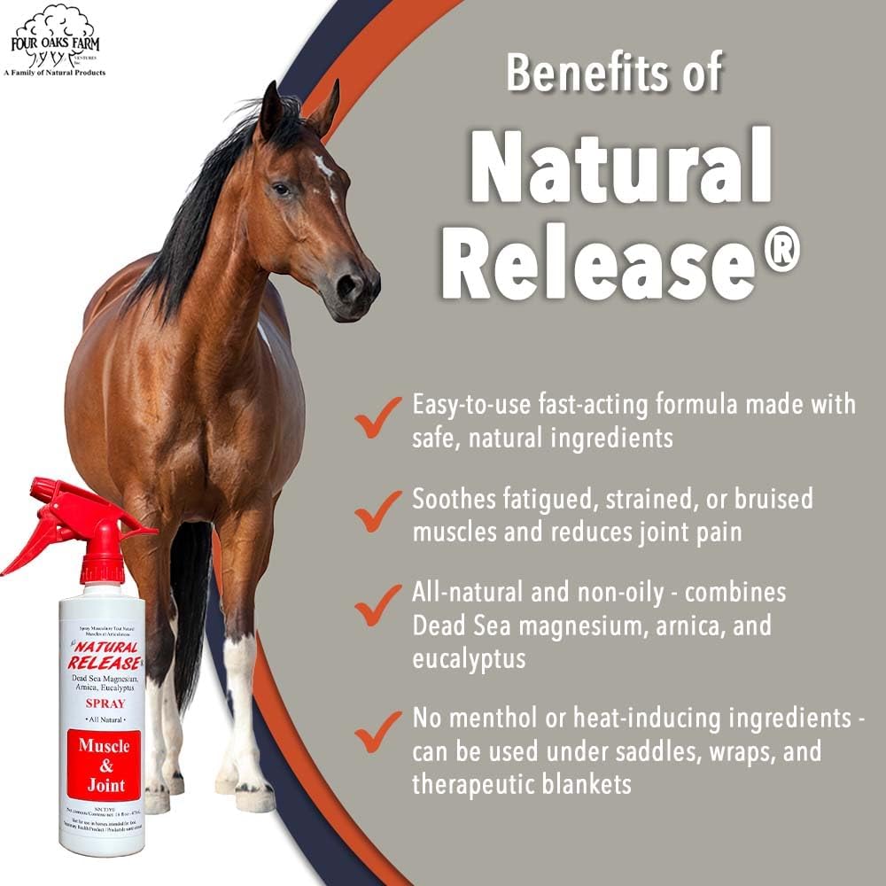 Natural Release Muscle Spray Treatment - Horse Liniment for Sore Muscles, Joint Pain, Tendon & Inflammation Relief - Easy to Use, Fast Acting, Alcohol & Menthol Free (32 oz)