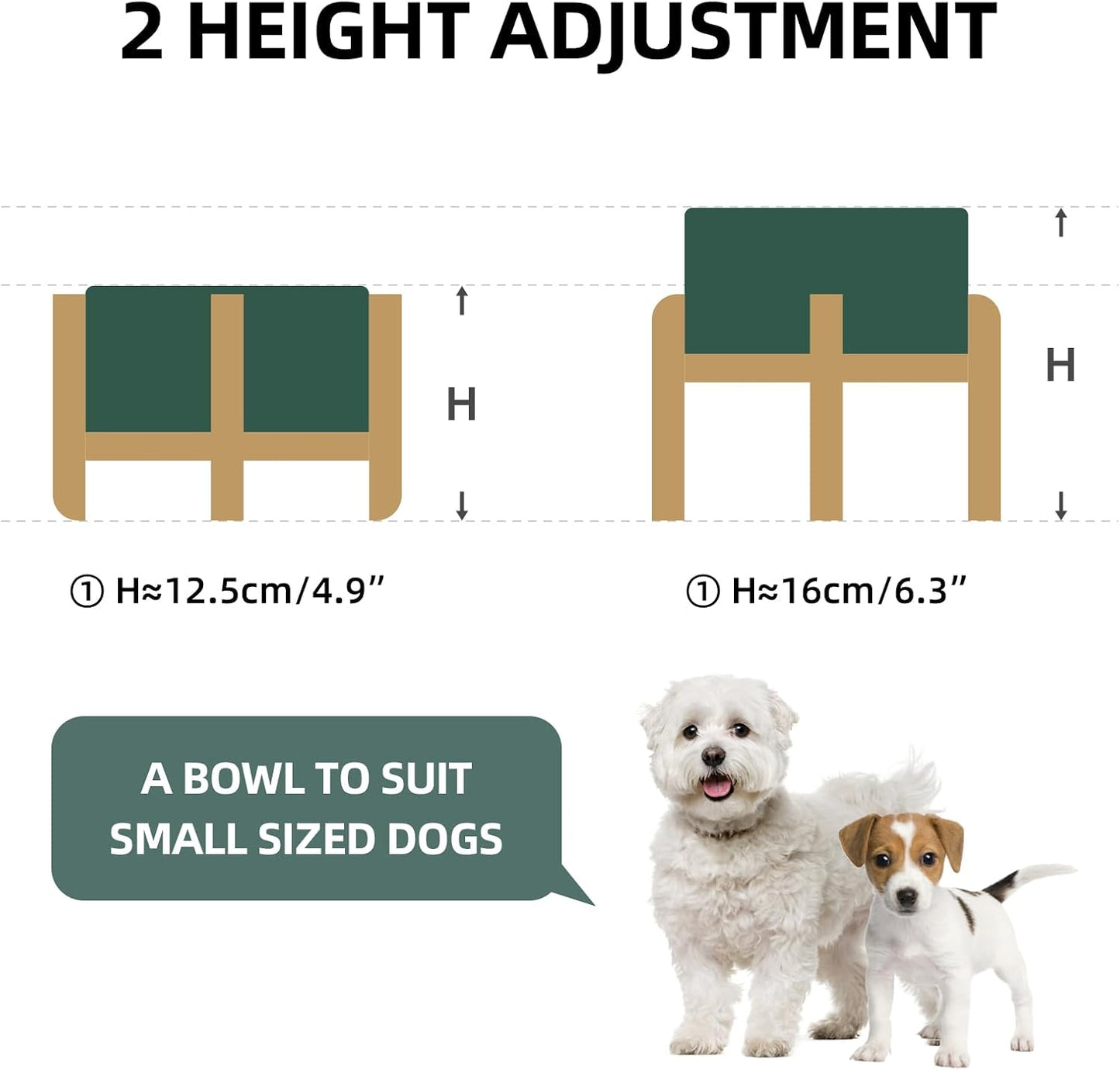 Ceramic Raised Dog and Cat Bowl Set, 2 Heights Elevated Stand, Food and Water Bowl for Small Breed Dogs, Weighted Dog Dishes, Pet Bowl(6.1'',28.7oz, Green)