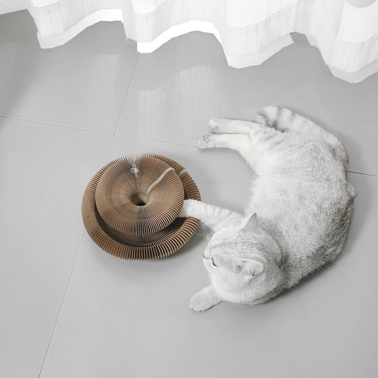 Kitty Curls Cat Toy Kurlz, Interactive Scratch Pad, Foldable Accordion,Cat Recyclable Scratcher with Ball (Pink)