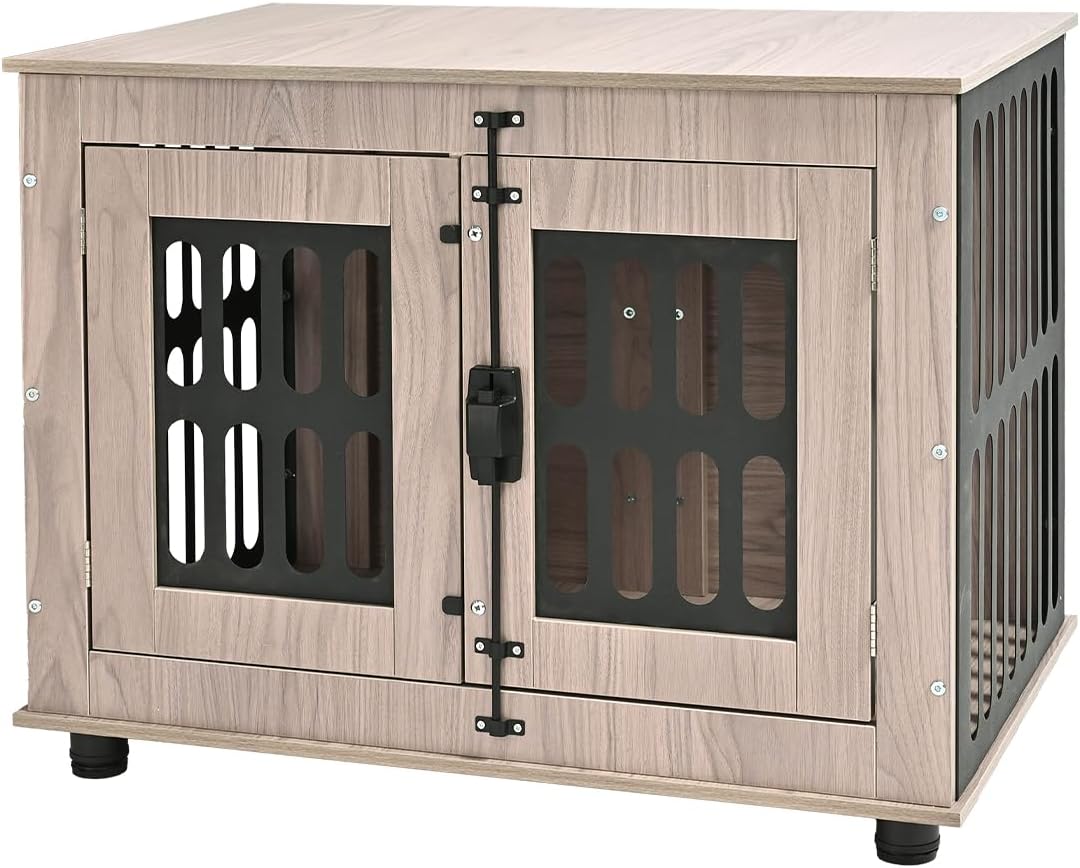 Amazon Basics Heavy Duty Dog Crate Furniture for Small Dogs, Wooden Decorative Dog Kennel Cage Indoor with Safety Lock, 32.5" L x 25.6" W x 21.9" H