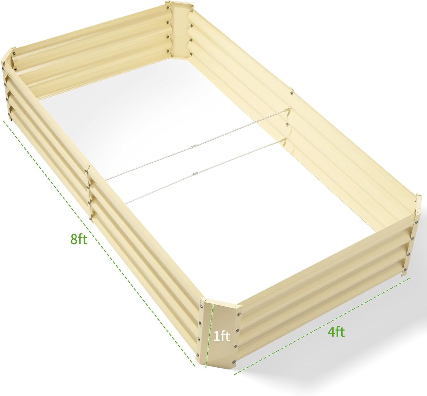 Land Guard 8×4×1ft Galvanized Metal Raised Garden Bed, Metal Planter Kit Box Outdoor for Deep-Rooted Vegetables, Flowers, Green and Herbs (Cream Yellow)…
