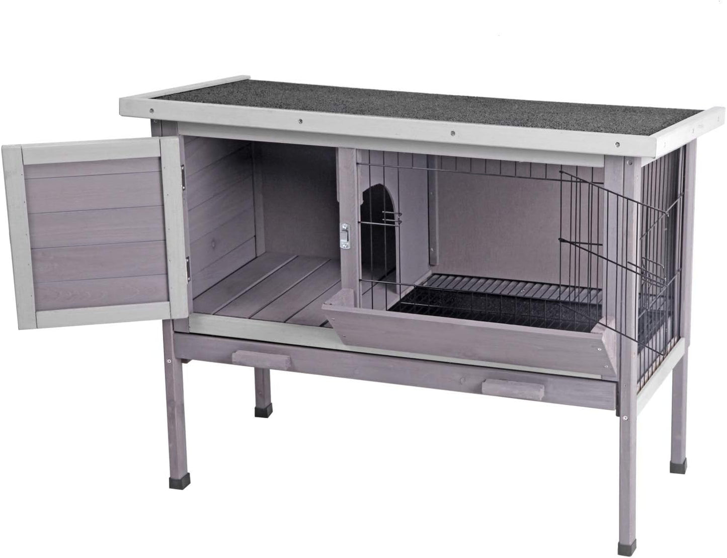 Aivituvin Outdoor Rabbit Hutch, Wooden Bunny Cages Indoor with Deeper Leakproof Tray - Upgrade with Metal Wire Pan
