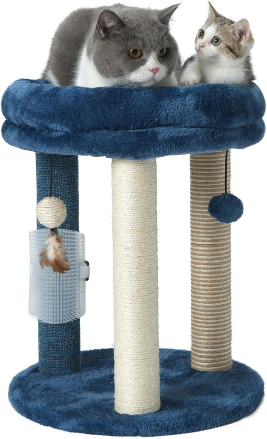 MECOOL Cat Scratching Post Tree with Tower Soft Bed.Natural Quality Sisal Carpet Jute Scratch Posts with Three Hanging Ball Toys and Massage Brush for Indoor Cats and Kittens Blue
