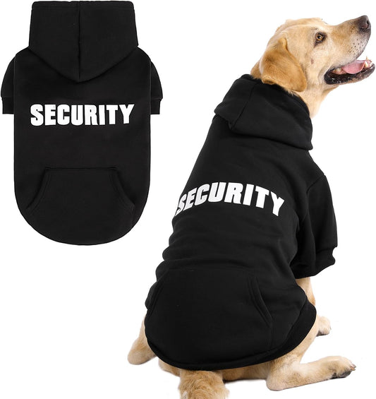 KOOLTAIL Security Dog Hoodie, Fall Puppy Sweater Clothes for Small Medium Large Dogs, Soft Warm Winter Pet Cold Weater Coats Hooded Sweatshirt with Pocket,Dog Halloween Costume for Girl Boy, Black XXL