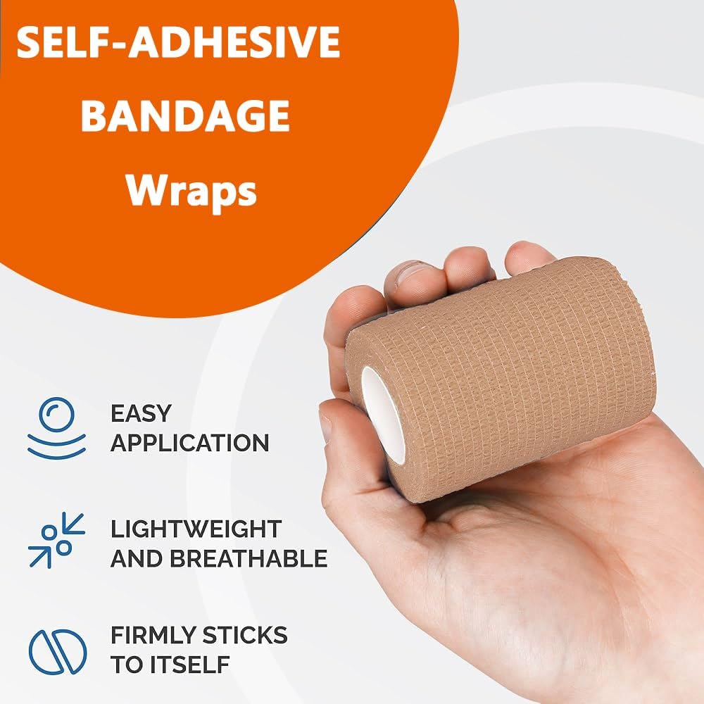 Self Adhesive Tape Wrap 15Rolls,Non-Woven Self Adherent Vet Wrap Tape,5CM x 5Yard | Cohesive Bandage Tape for Wrist & Ankle,Elastic Grip Cover (Skincolor-15Rolls)