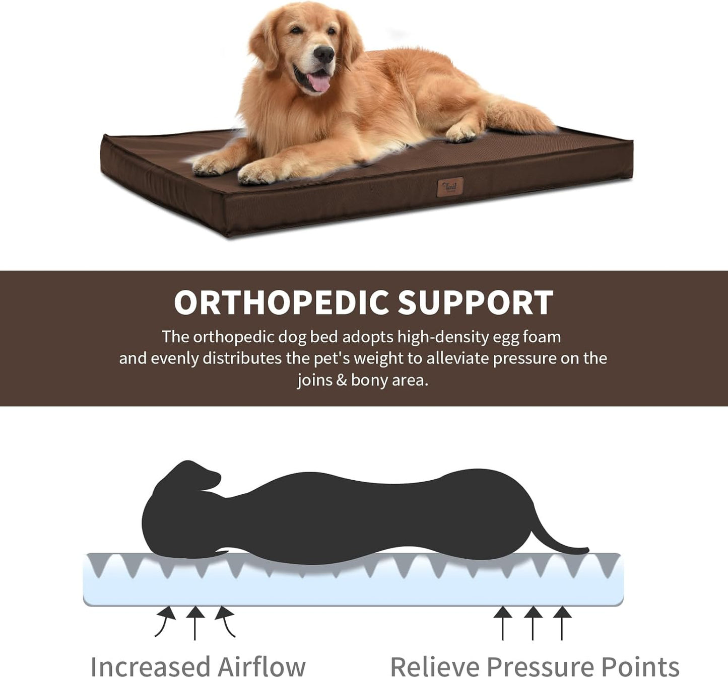 Outdoor All Weather XL Dog Bed, Waterproof Dog Bed for Extra Large Dogs, Orthopedic Egg Foam Pet Bed with Removable Washable Oxford Cooling Cover, Brown