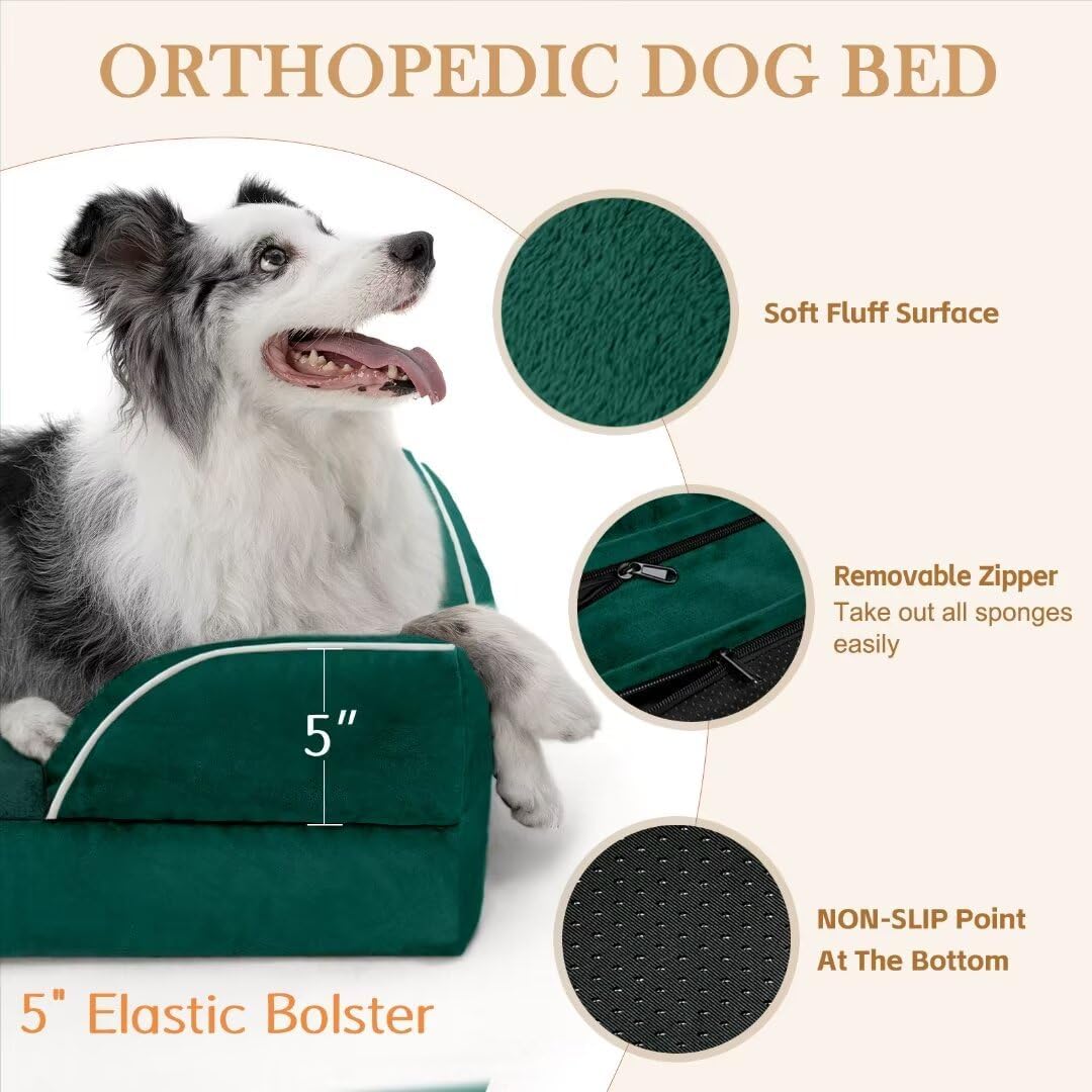 Comfort Expression Extra Large Dog Beds Jumbo Breed, Orthopedic Dog Bed Waterproof, PV Washable Pet Sofa Couch with Removable Cover & Non-Slip Bottom(Jumbo,Emerald)