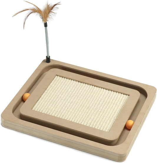 PEEKAB Cat Scratcher,Sisal Scratching Board with Track Ball Interactive Toy and Swing Feather Toys for Indoor Cats and Kittens,Large Heavy Durable