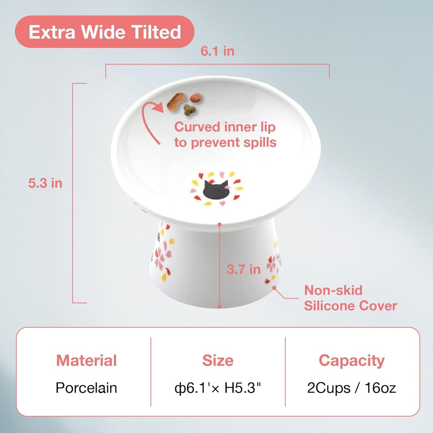 Necoichi Extra Wide Raised Cat Food Bowl, Elevated Cat Bowls to Prevent Neck & Whisker Fatigue, Dishwasher and Microwave Safe, No.1 Seller in Japan! (Sakura Limited Edition, Extra Wide Tilted)