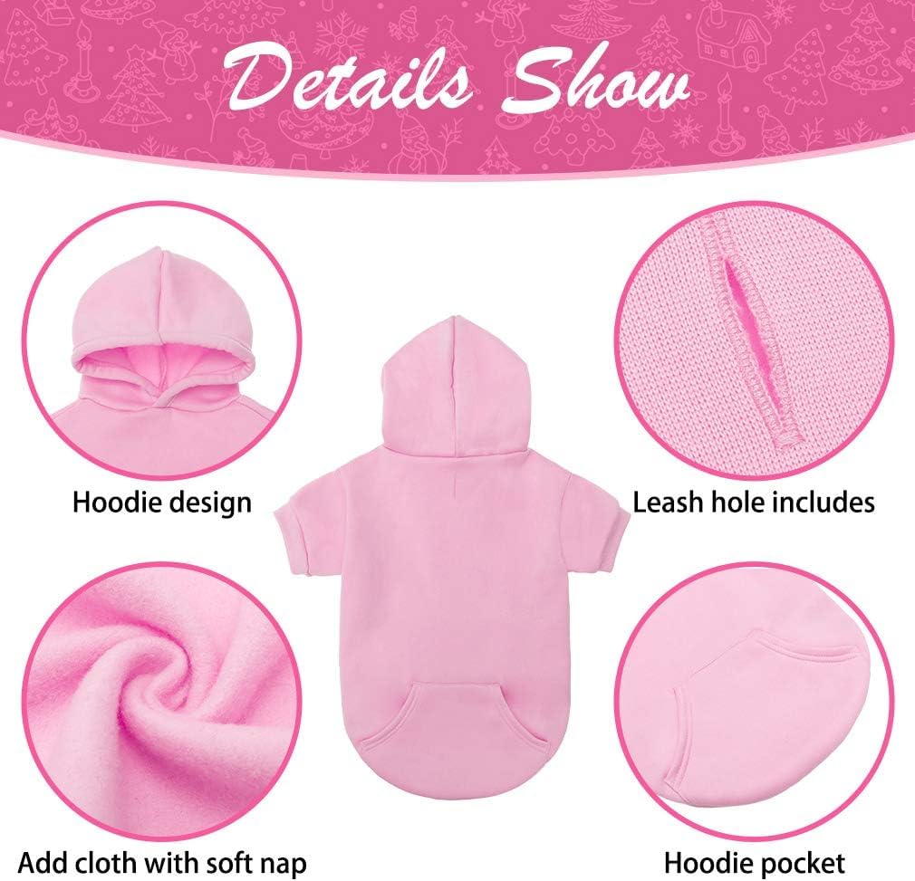 KOOLTAIL Basic Dog Hoodie - Soft and Warm Dog Hoodie Sweater with Leash Hole and Pocket, Dog Winter Coat, Cold Weather Clothes Sweatshirt for Small Medium Large Dogs Puppy Cat Boys Girls Pink M