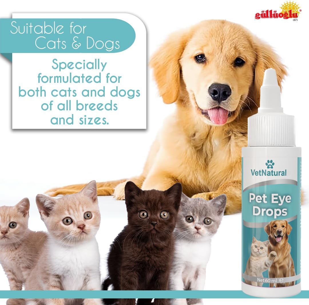 GÜLLÜOGLU 60ml Pet Eye Drops & Eye Wash for Dogs & Cats – Fast Relief for Itching, Irritation, Pink Eye & Allergy Symptoms – Gentle, Safe, Natural Formula for All Animals – Large 60ml Bottle