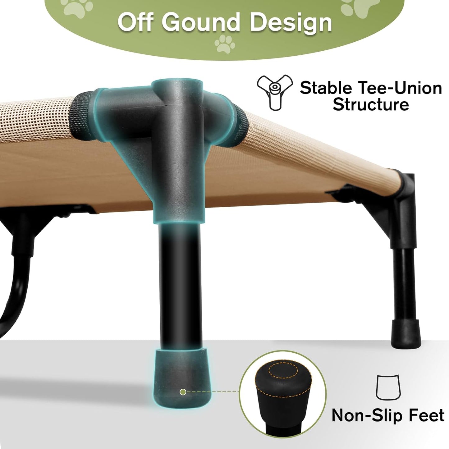 Elevated Dog Bed 42 Inch - Breathable Raised Pet Bed for Large Dogs, Waterproof Dog Cot Bed Easy to Assemble, Durable Portable Pet Cot with Non-Slip Feet, Brown