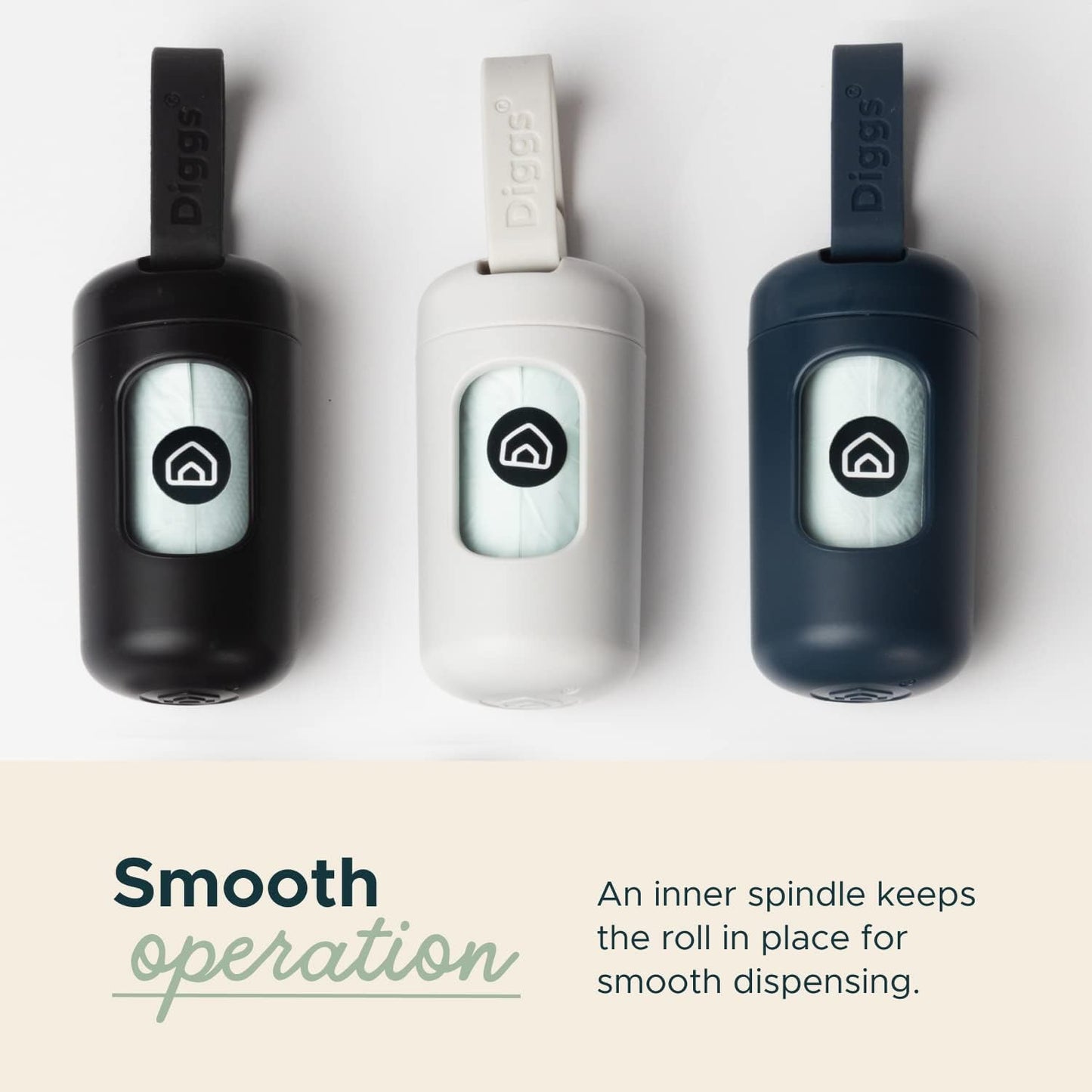 DIGGS Dog Poop Bag Dispenser for Leash - Premium Dog Waste Bag Holder with Easy One-Hand Dispensing (Ash)