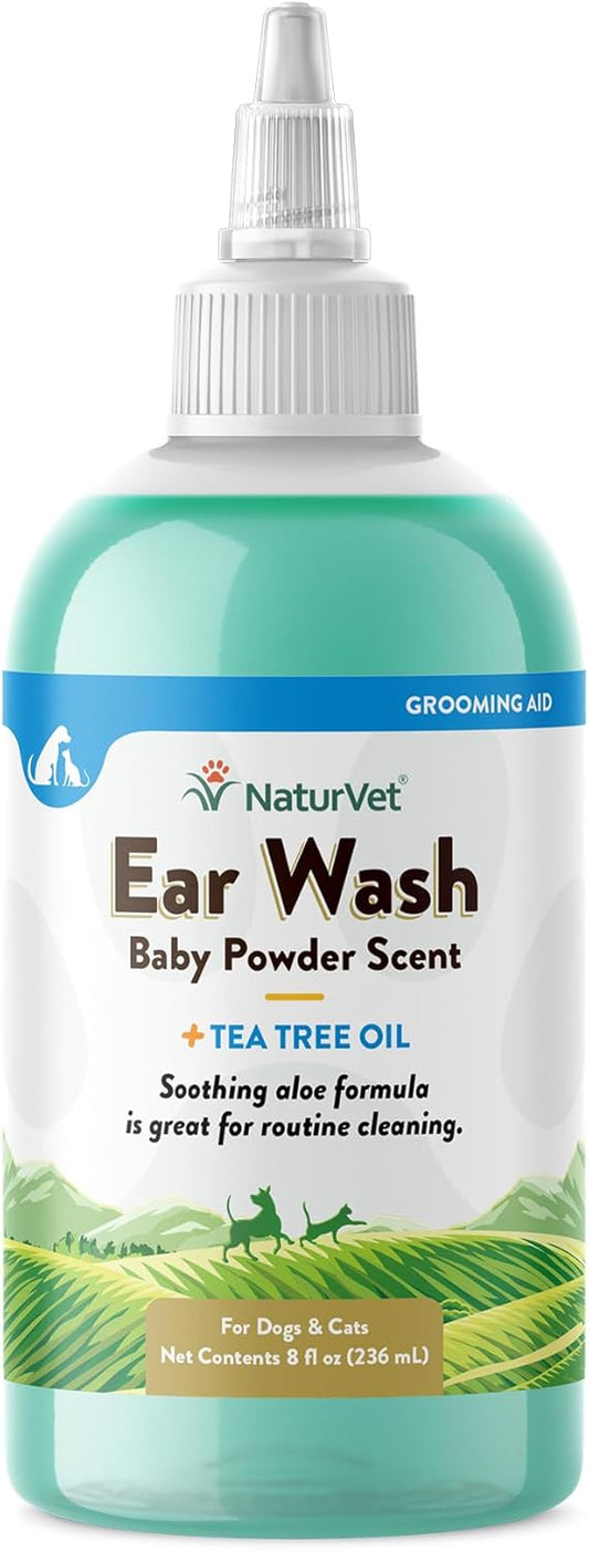 NaturVet Ear Wash w/Tea Tree Oil (Aloe & Baby Powder Scent) 8 oz
