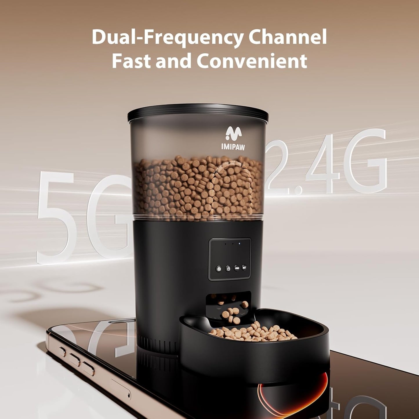 Automatic Cat Feeder, 5G WiFi Cat Food Dispenser with APP Remote Control, Pet Dry Food Smart Feeder, Programmable Timed Feeding, Dual Power Supply, 1-10 Meals Per Day