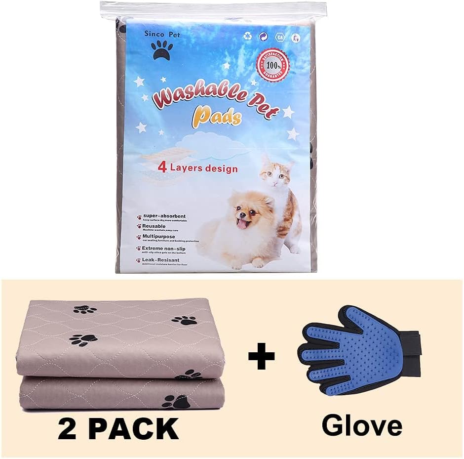 Washable Dog Pee Pads with Puppy Grooming Gloves,Puppy Pads,Reusable Pet Training Pads,Waterproof Pet Pads for Dog Bed Mat,Super Absorbing Whelping Pads