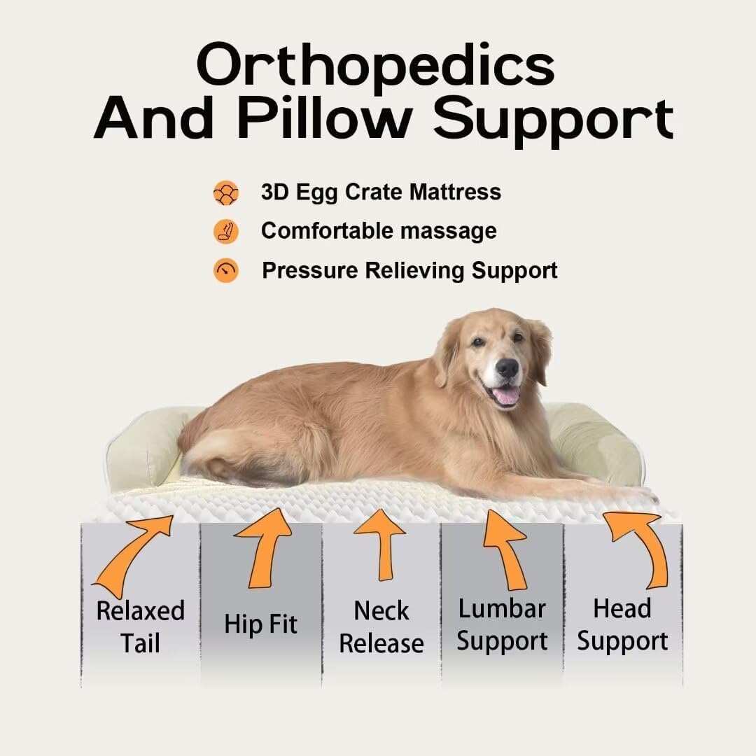 Dog Bed Medium Size Dog-Orthopedic Waterproof Bed for Dogs,Foam Couch Sofa with Washable Removable Cover & Non-Slip Bottom-Beige