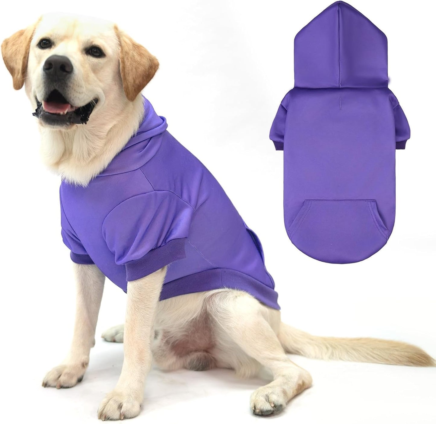 KOOLTAIL Basic Dog Hoodie - Soft & Warm Dog Hoodie Sweater with Leash Hole and Pocket, Dog Winter Coat, Cold Weather Clothes Sweatshirt for Small Medium Large Dogs Puppy Cat Boys Girls Purple L