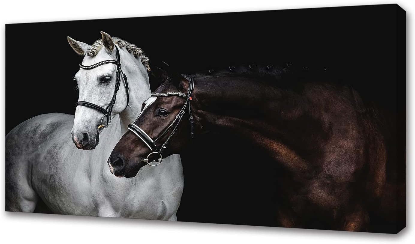 Jiuqinghua Wall Art Canvas Print Picture White and Brown Horses 1 Panel Wild Animal Painting Artwork for Living Room Bedroom Office Home Wall Decor Stretched and Framed Ready to Hang 30x60inches