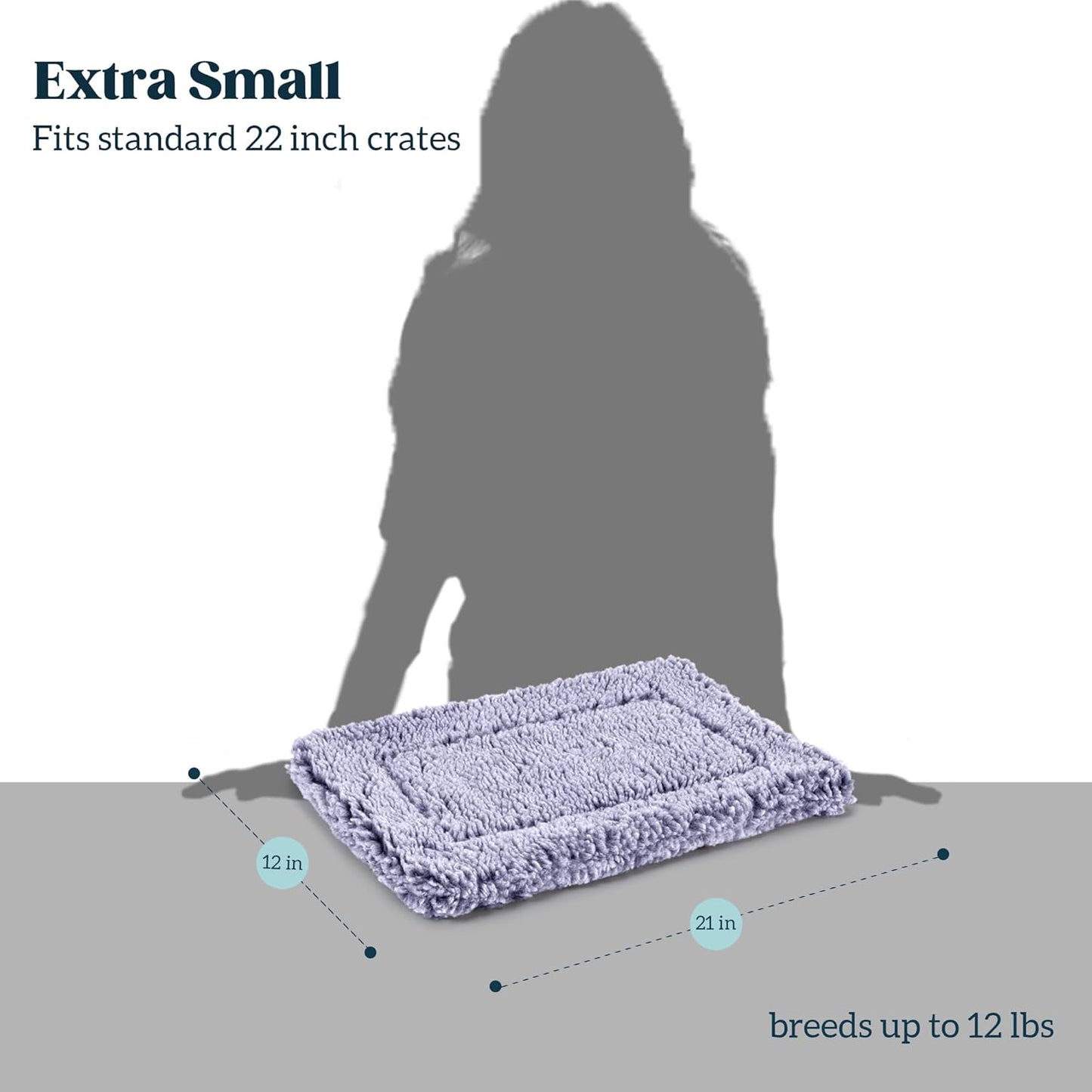 Stoutwool Indestructible Dog Bed - Fluffy Chew Proof Dog Crate Pad - Tough Kennel Pad for Aggressive Chewers - Ideal for Extra Small Breeds & Fits 22-Inch Crate - 21"x12", Jacaranda