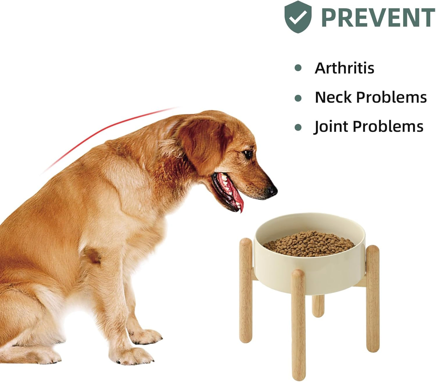 Ceramic 8.2inch Raised Dog Bowl with Stand for Large - Breed Dogs, Pet Food and Water Feeder(Single Bowl with Stand - Beige)