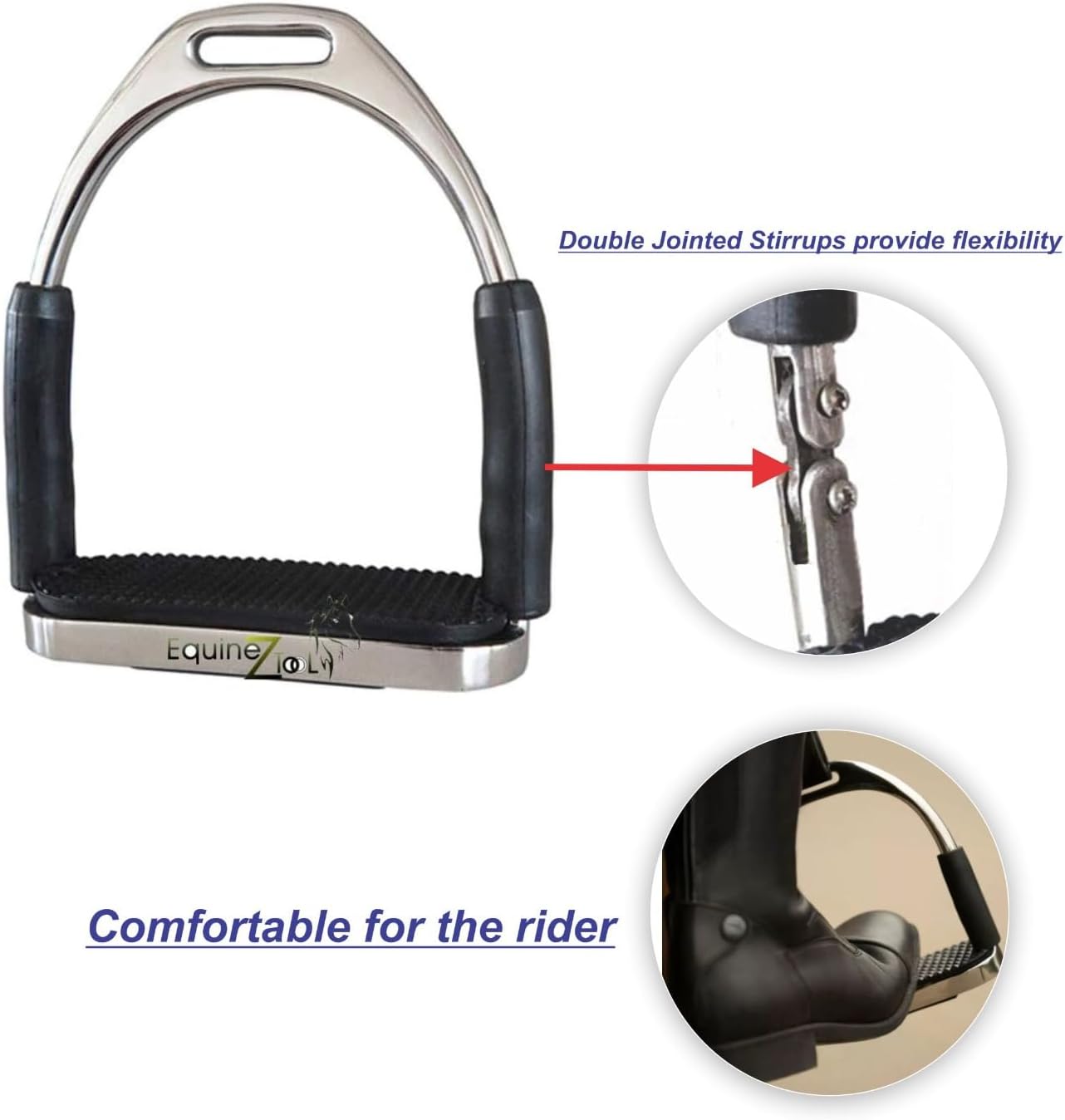 Flex Stainless English Saddle Stirrups Iron Pads Knee Ankle Stress Pain Relief