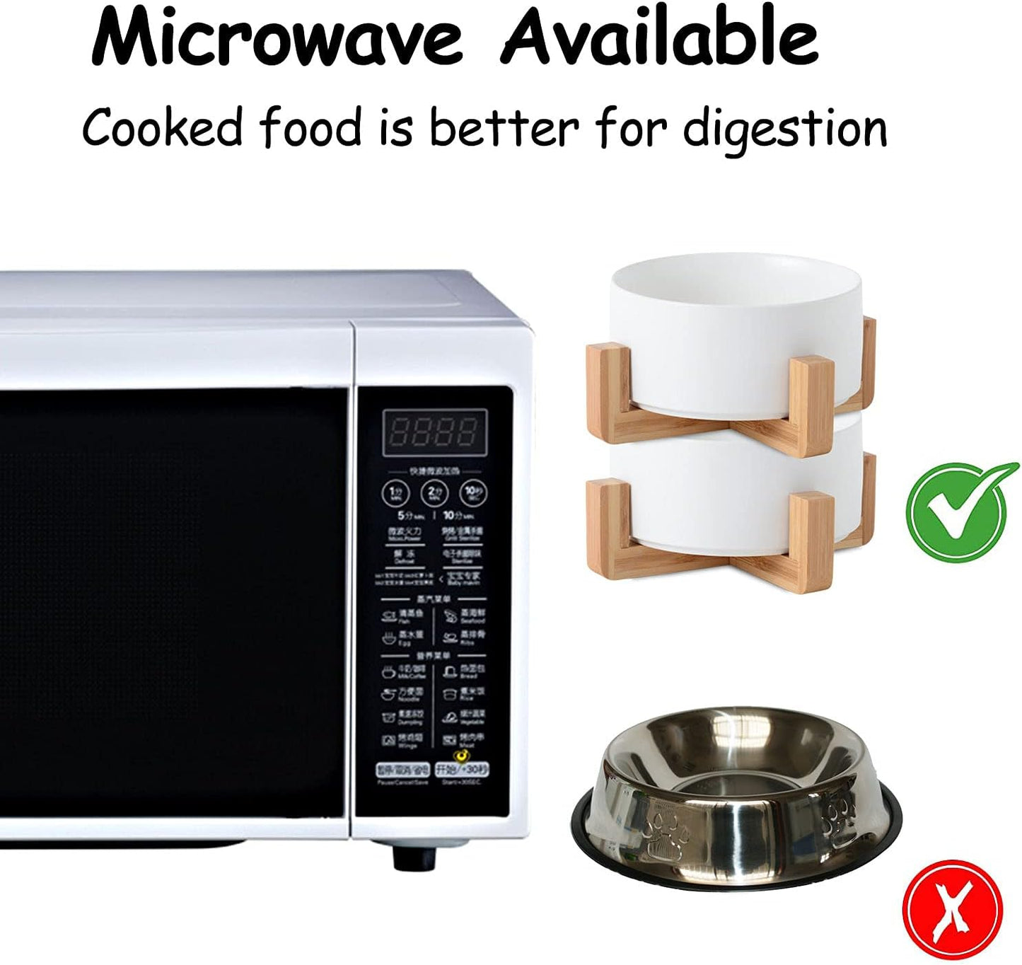 Petygooing White Ceramic Cat Dog Bowl Set with Stand,Small Dog Bowls,Pet Food and Water Dish, Anti Slip Set of 2 Cat Bowls Pet Food Bowl- Pet Dish Small Size Pet (13.5OZ/5.1 in)