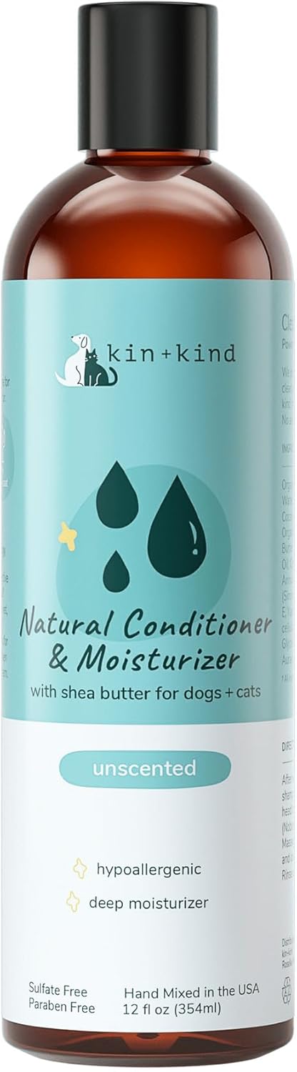 kin+kind Cat & Dog Conditioner with Shea Butter, Aloe & Betaine – All-Natural Pet Supplies to Moisturize, Soften & Restore Coat, Shed Control & Coat Defense for Dogs and Cats, Made in USA - 12 fl oz