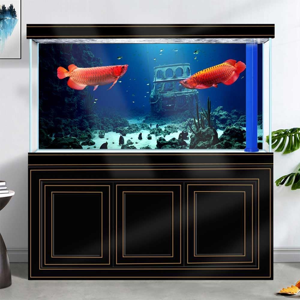 36X20IN Natural Underwater Aquarium Background, Pictures 3D Fish Reef Fish Tank Decoration Background, with 8 EVA Double-Sided Tape