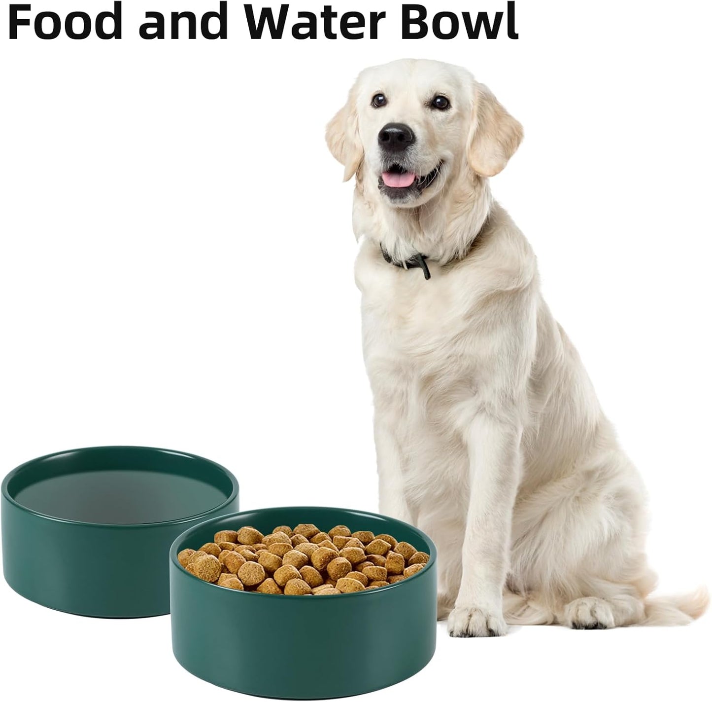 Non-Slip 8.2inch Ceramic Dog Food and Water Bowl for Large Breed Dogs, Pet Bowl for Replacement (Single Bowl, Green)
