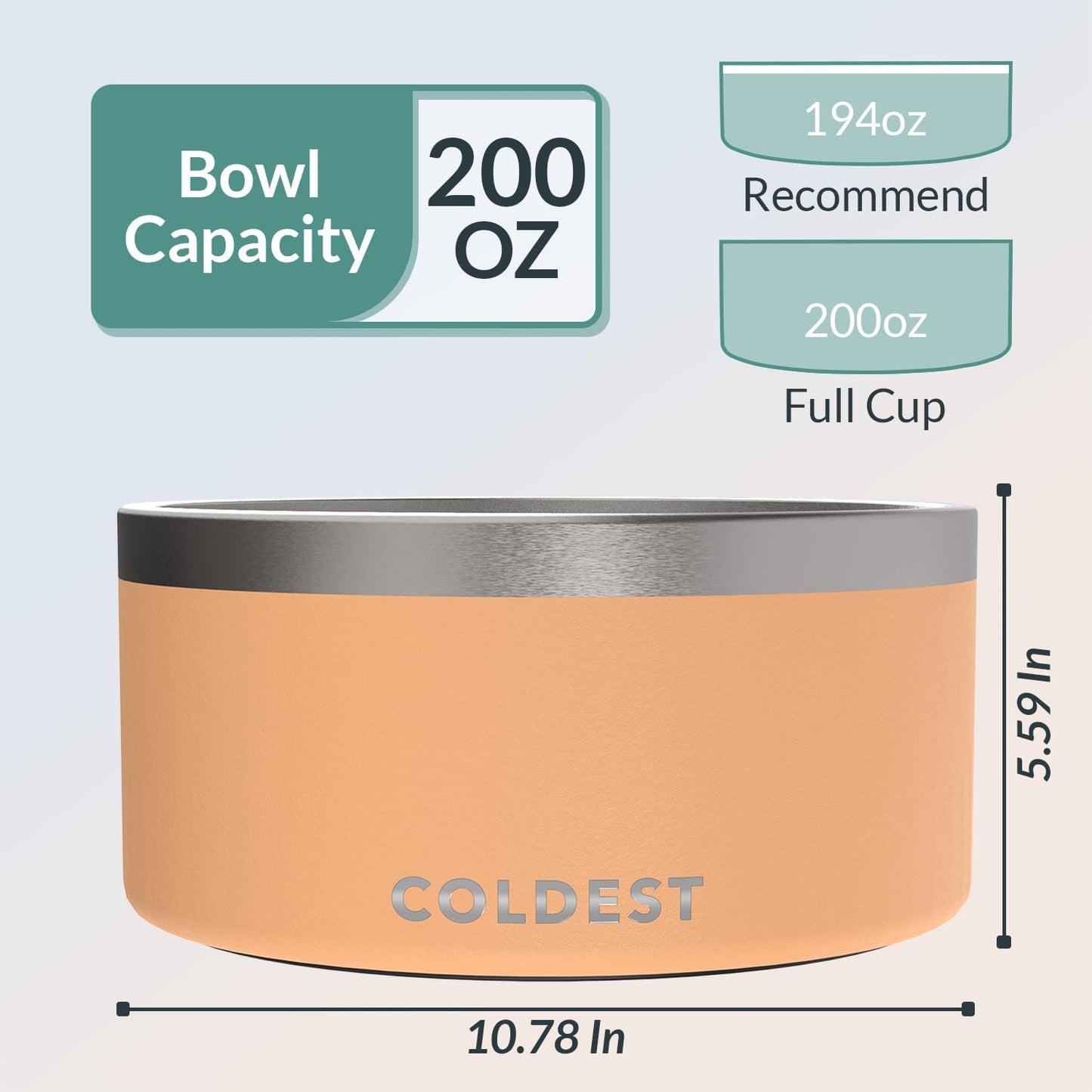 Coldest Dog Bowl - Anti Rust Metal, Non Slip, 3 Layers Insulated Stainless Steel Dog Bowls - Spill Proof & Heavy Duty - Water Bowl for Dogs, Cats & Pets, Dish Washer Safe (200 oz, Sahara Peach)