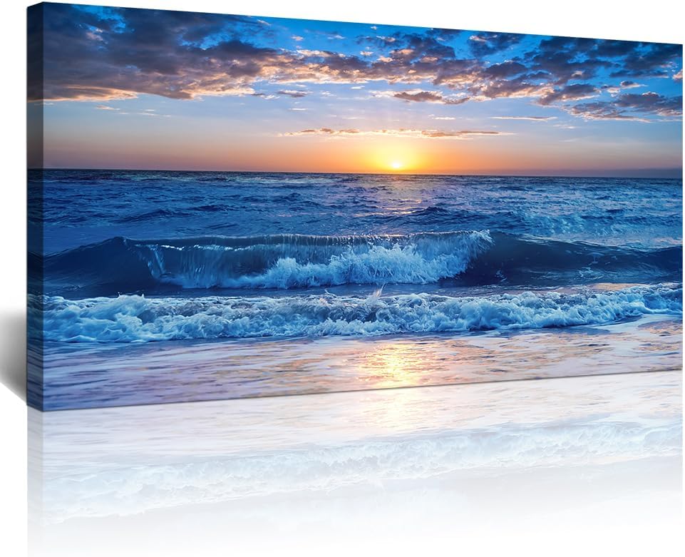 Lapremoly Large Wall Art For Living Room Canvas Wall Decor For Office Bedroom Wall Decorations Blue Ocean Beach Wall Painting Sunny Sea View Wave Wall Pictures Artwork Hotel Home Decor 30" X 60"