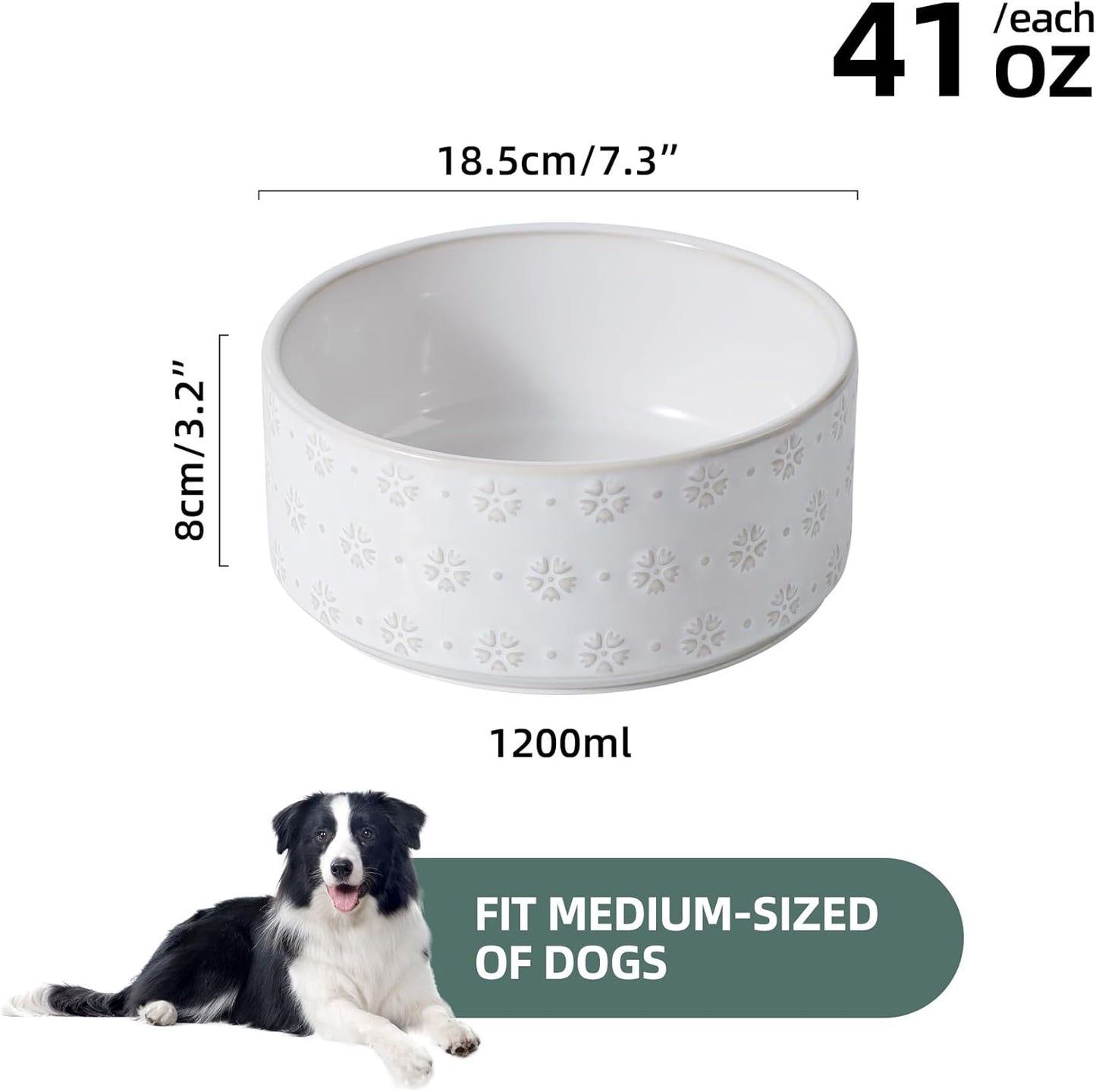 7.3inch Ceramic Dog Bowl, Food and Water Bowl for Medium Breed Dog, Pet Bowl for Replacement (Single Bowl, Arctic White)